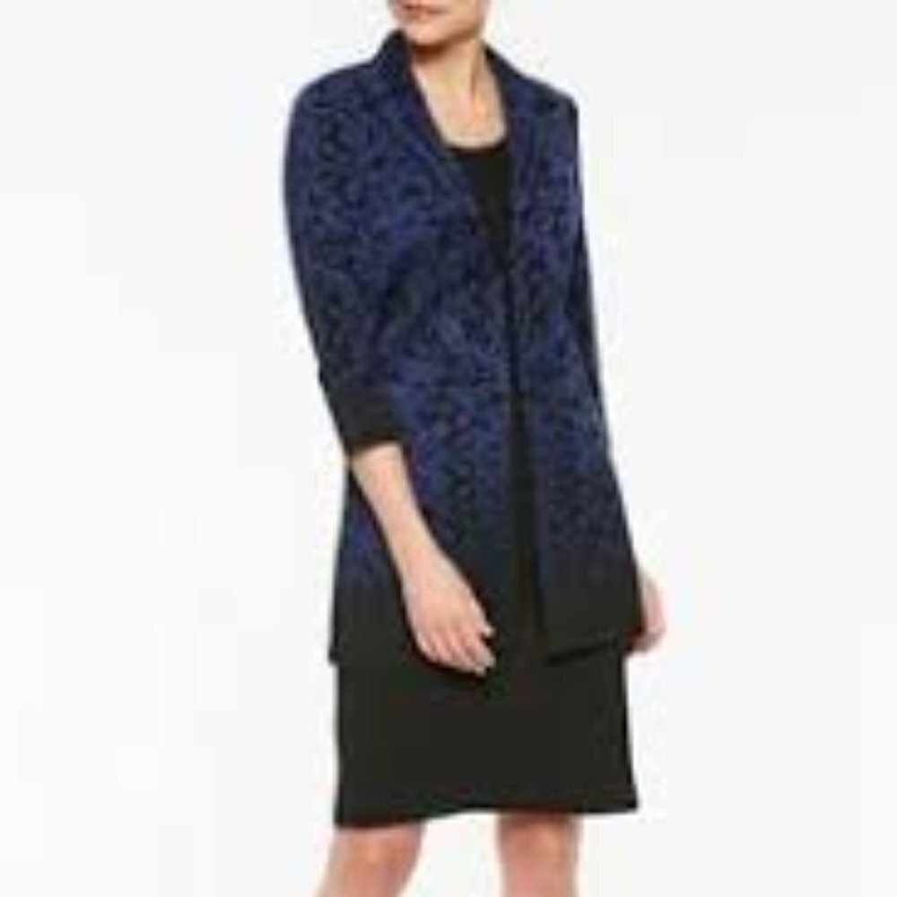 ✅ Ming Wang Floral Pattern Intarsia Knit Jacket Spectrum Blue/Black size Small